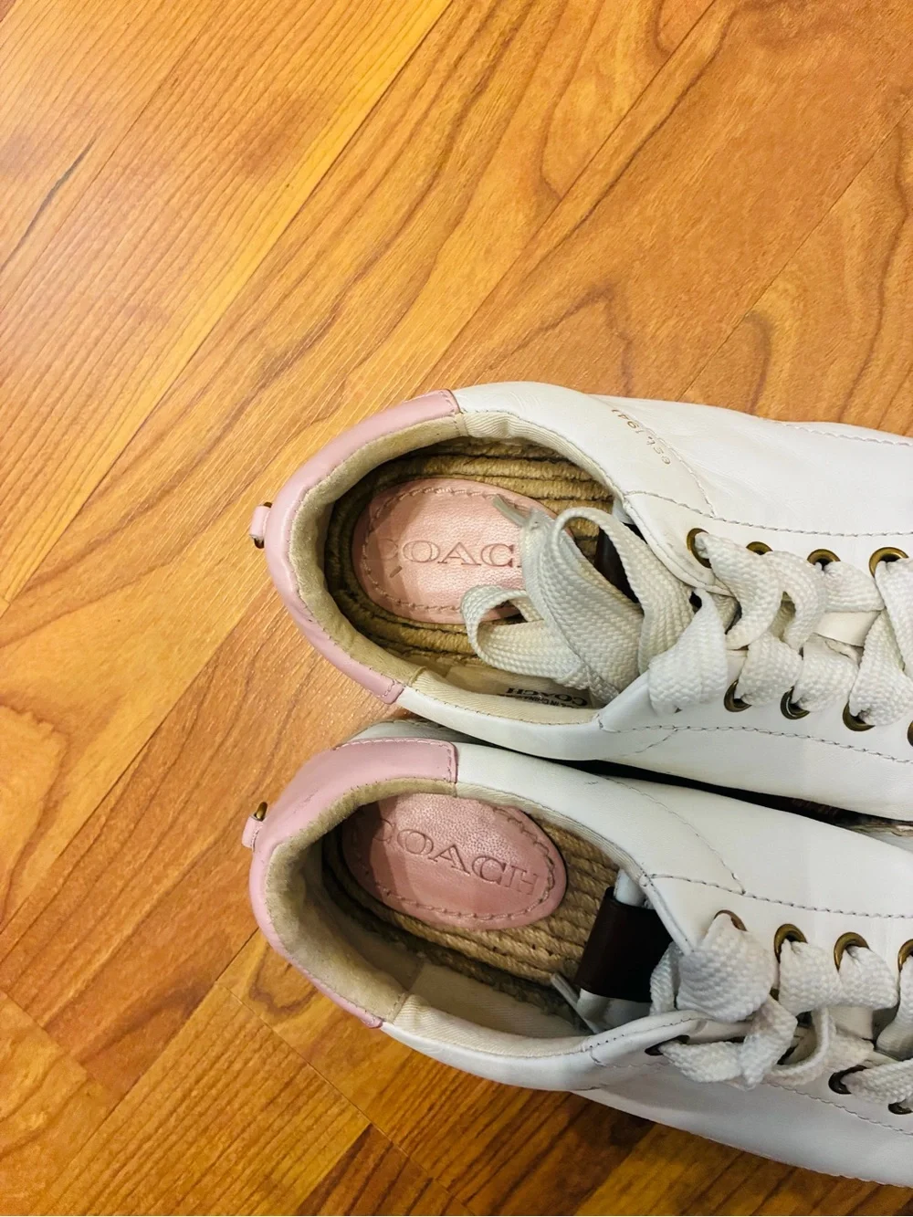 Coach white leather espadrille sneakers pastel pink size 7 y2k preppy - Picture 7 of 7